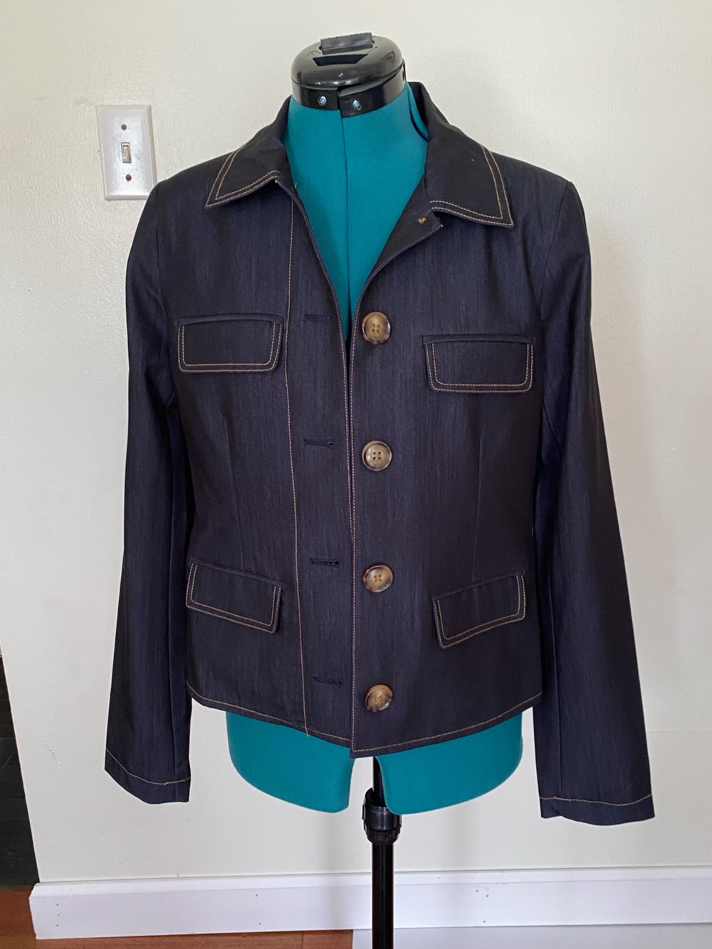 Womens Dark Navy Double-Breasted Blazer Jacket